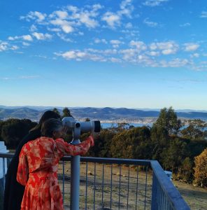 Panaromic view from Mt Nelson over Hobart and Storm Bay